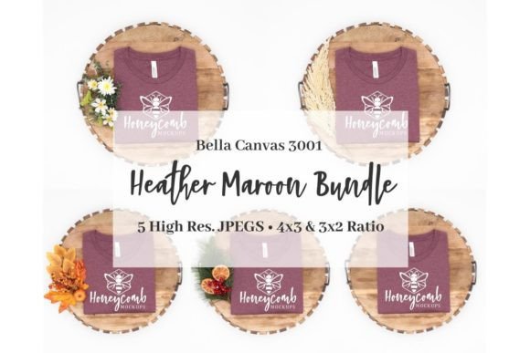 3001 Heather Maroon Mockup Bundle for T-Shirts and Graphics