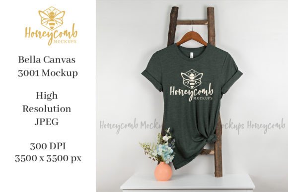 Bella Canvas 3001 Heather Forest Mockup: Graphics for T-Shirts