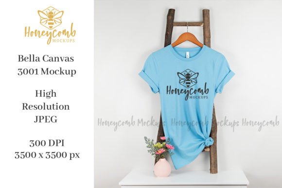 Bella Canvas Ocean Blue 3001 Mockup: T-Shirts & Graphics