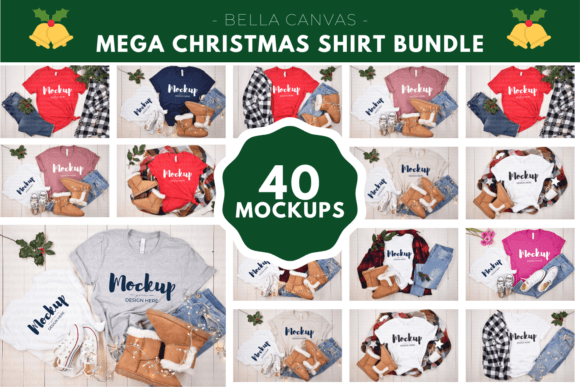 Big Christmas Bella Canvas Mockup Bundle for T-Shirts Graphics