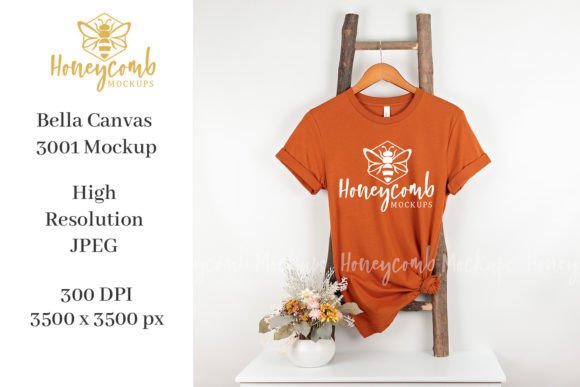 Hanging Bella Canvas 3001 Autumn Mockup: Graphics for T-Shirts