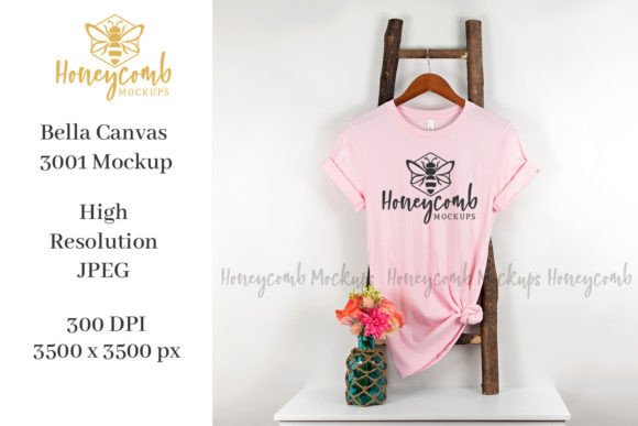 Hanging Bella Canvas Pink 3001 Mockup for T-Shirts and Graphics
