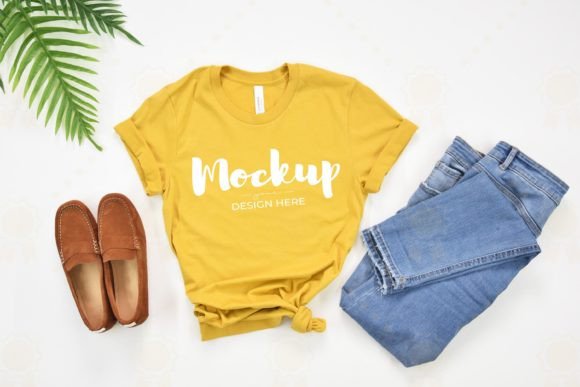 Mustard Bella Canvas 3001 Shirt Mockup: Graphics for T-Shirts