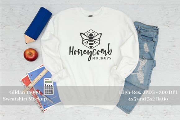 Teacher Mockup, White Gildan 18000 Graphics for Hoodies Sweatshirts