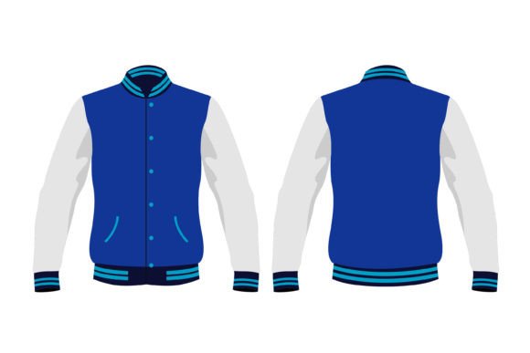 Varsity Jacket Mockup: Blue White Graphics for Hoodies Sweatshirts